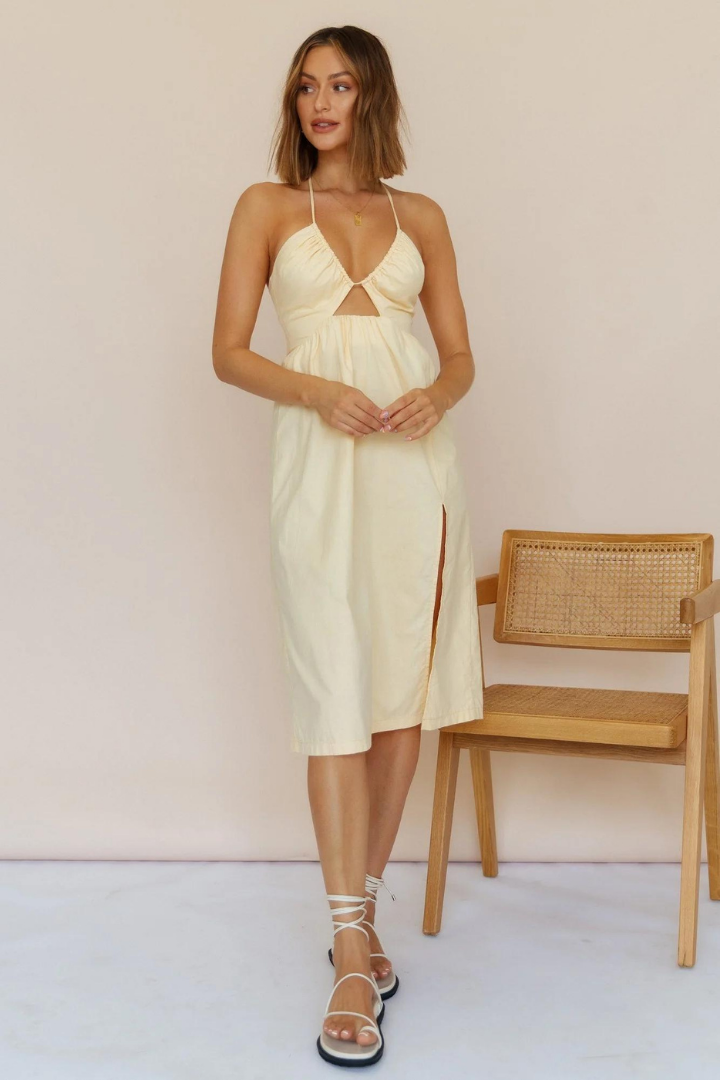 SOPHIE WARP MIDI DRESS - BEIGE