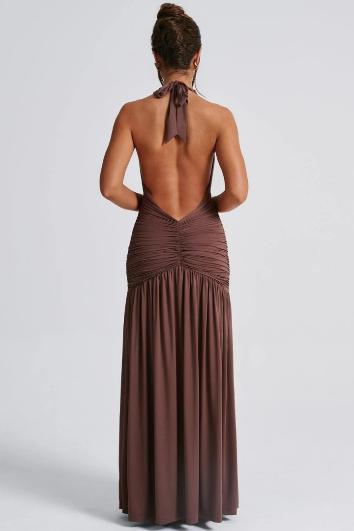 SOFÍA HALTER MAXI DRESS - BROWN