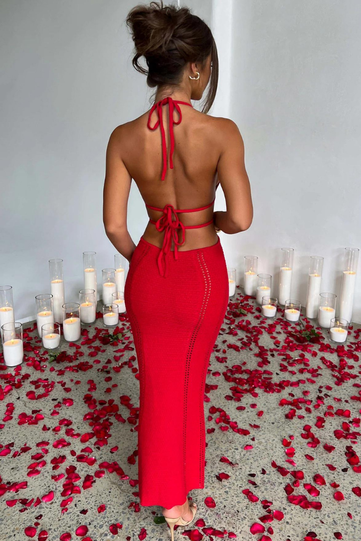 LUCIANA HALTER MAXI DRESS - RED