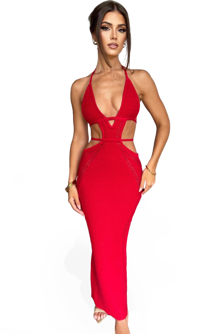 LUCIANA HALTER MAXI DRESS - RED