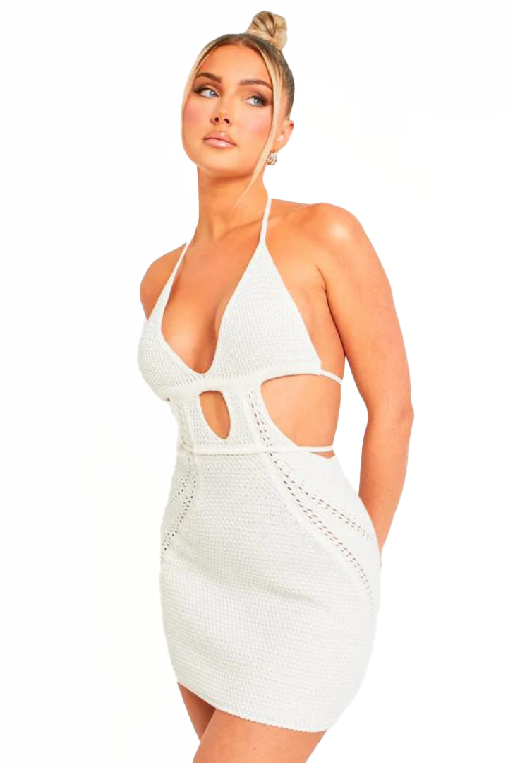 LUCIANA HALTER MINI DRESS - WHITE