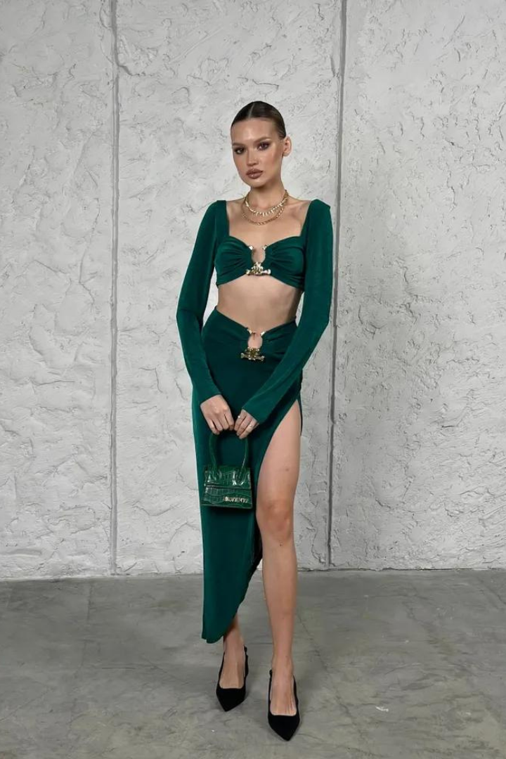 BRIGITTE TWO PIECES MAXI DRESS - BROWN