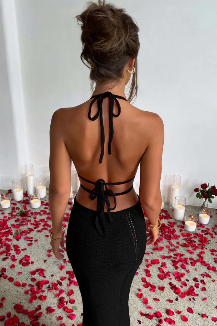 LUCIANA HALTER MINI DRESS - BLACK