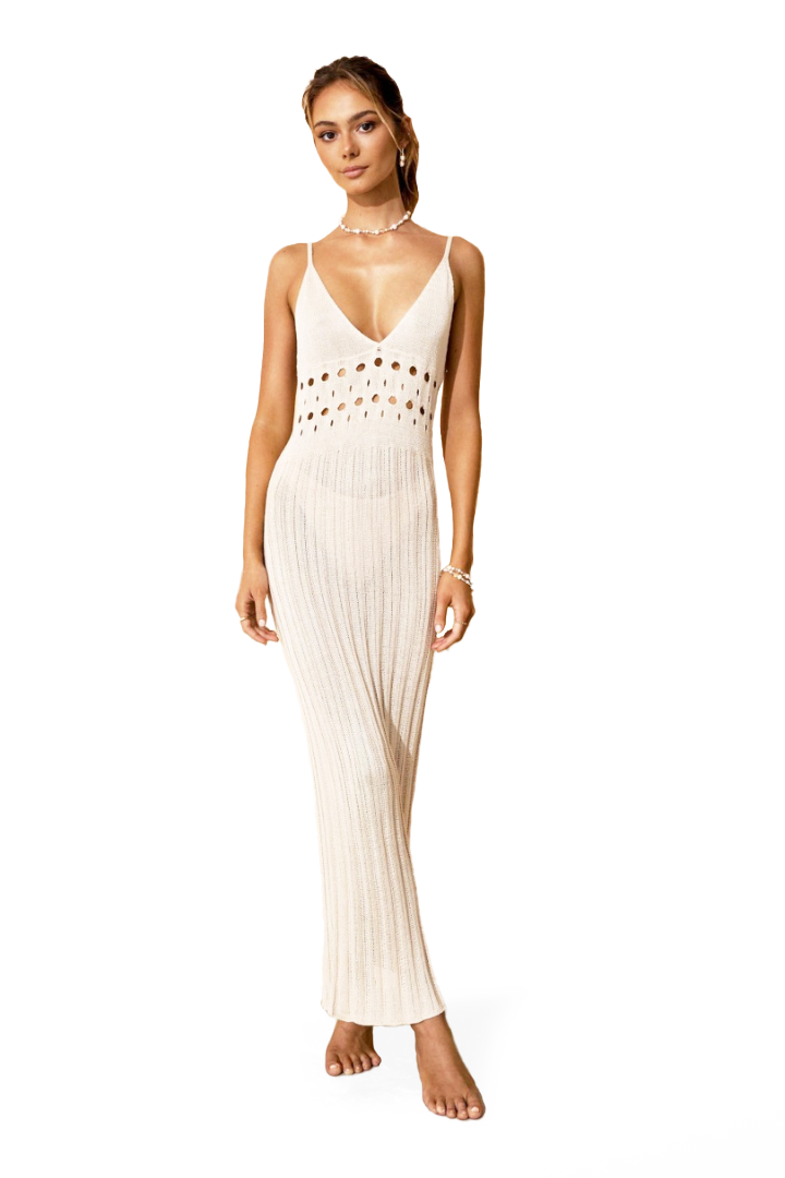 GENEVIEVE MAXI KNIT DRESS - WHITE SUGAR