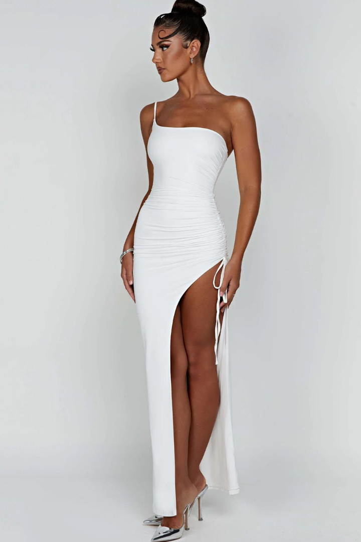 PAULA ONE SHOULDER MAXI DRESS - WHITE