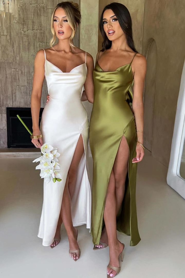 ANDREA SATIN MAXI DRESS - GREEN