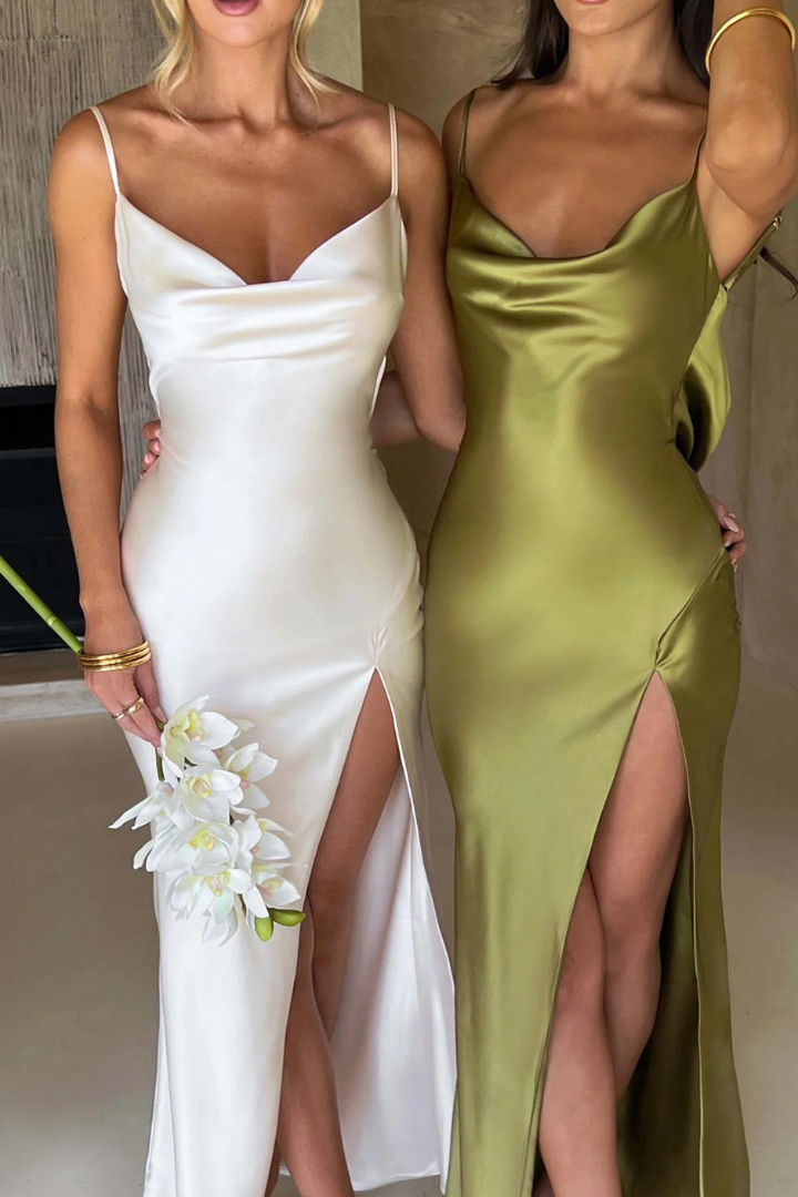 ANDREA SATIN MAXI DRESS - GREEN