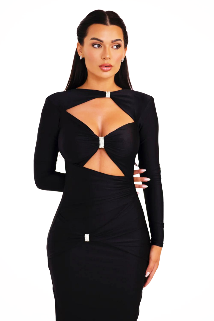 EMERSYN LONG SLEEVE MAXI DRESS - BLACK