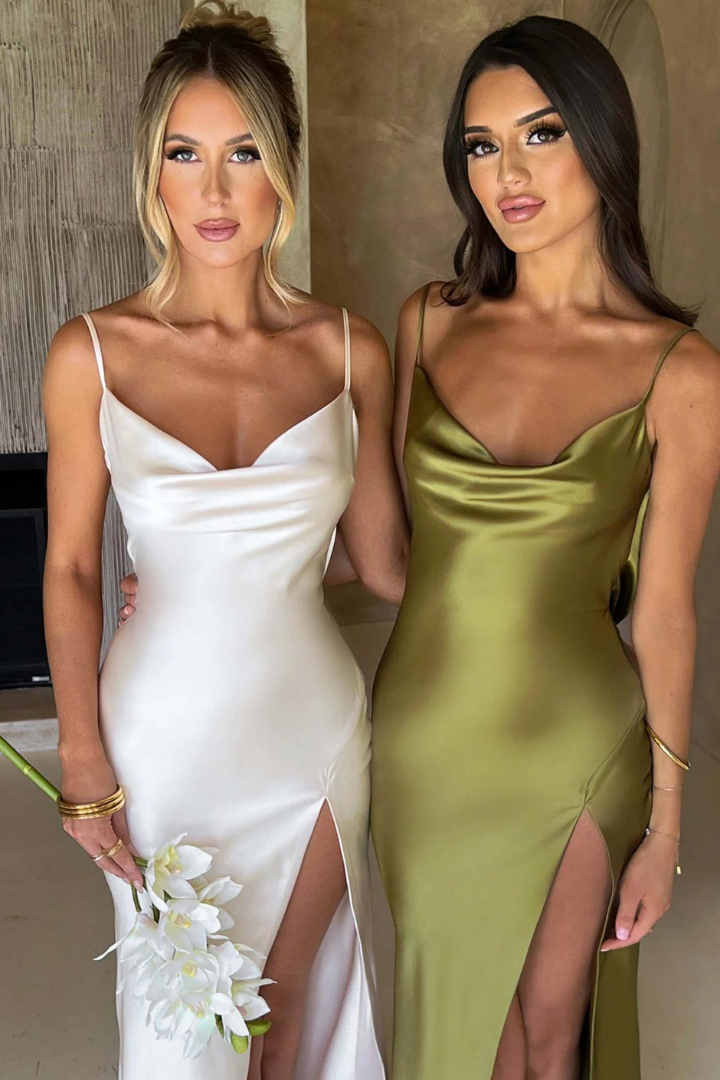 ANDREA SATIN MAXI DRESS - GREEN