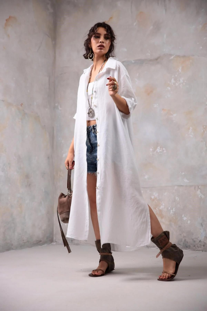 MARITZA LONG SLEEVE MAXI DRESS - WHITE