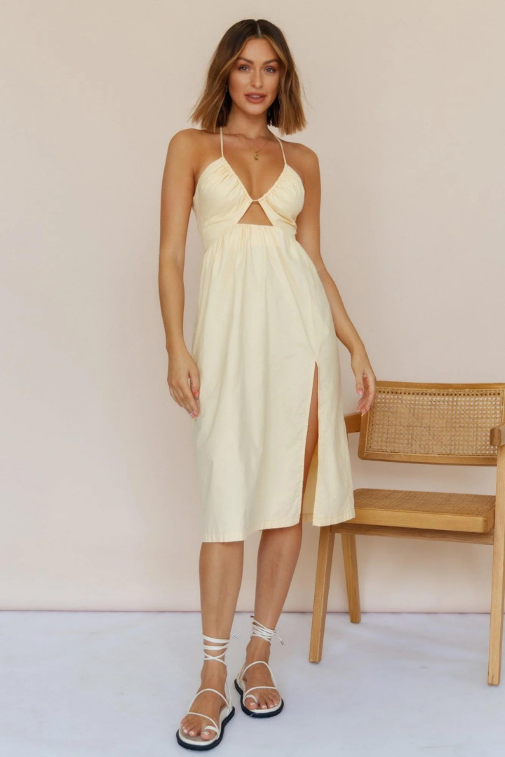 SOPHIE WARP MIDI DRESS - BEIGE