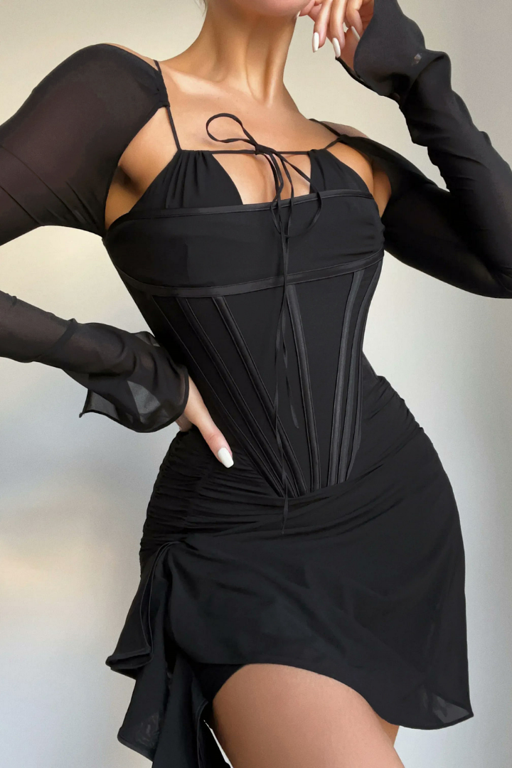 JADE LONG SLEEVE DRESS - BLACK