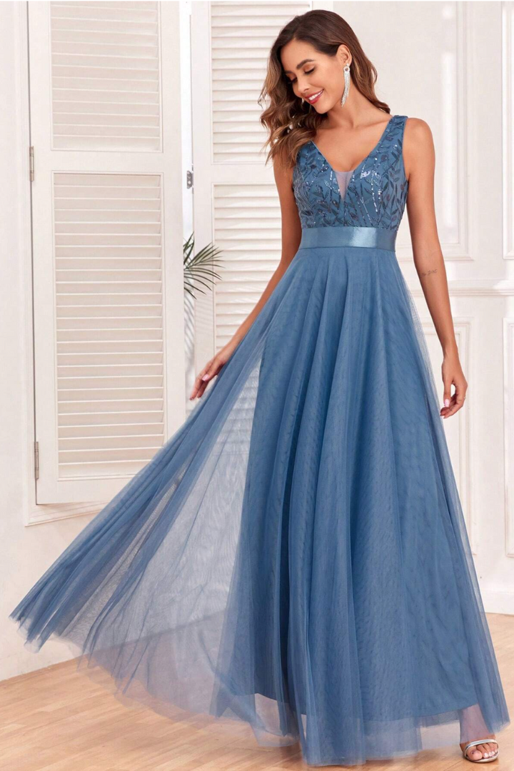 AGNÈS SEQUIN MAXI DRESS - BLUE