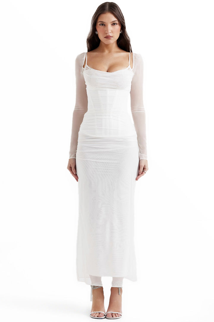 LORNA LONG SLEEVE MAXI DRESS - WHITE