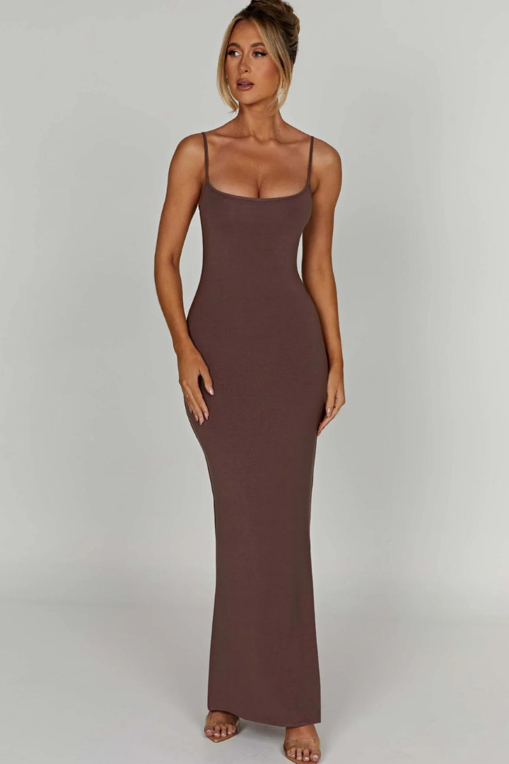 TERESE SLEEVELESS MAXI DRESS - STEEL - BROWN