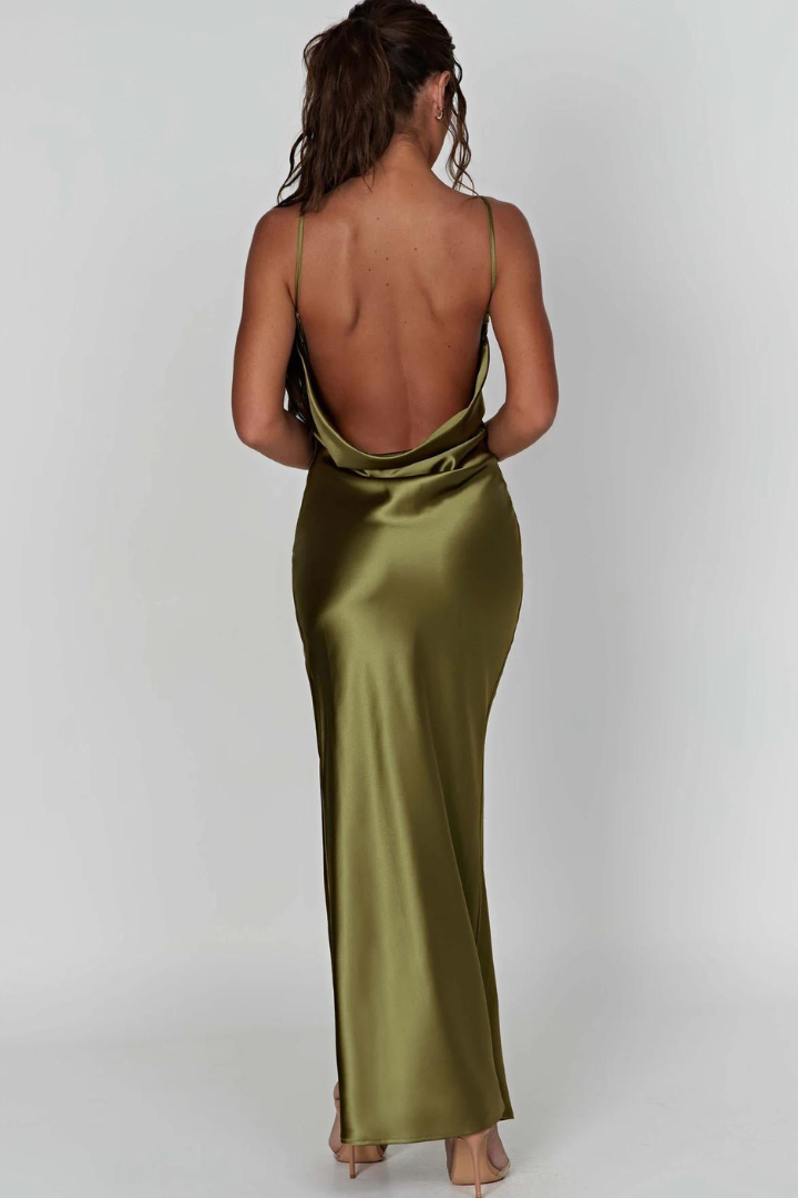 ANDREA SATIN MAXI DRESS - GREEN