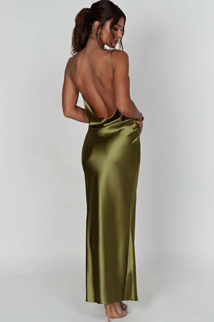 ANDREA SATIN MAXI DRESS - GREEN