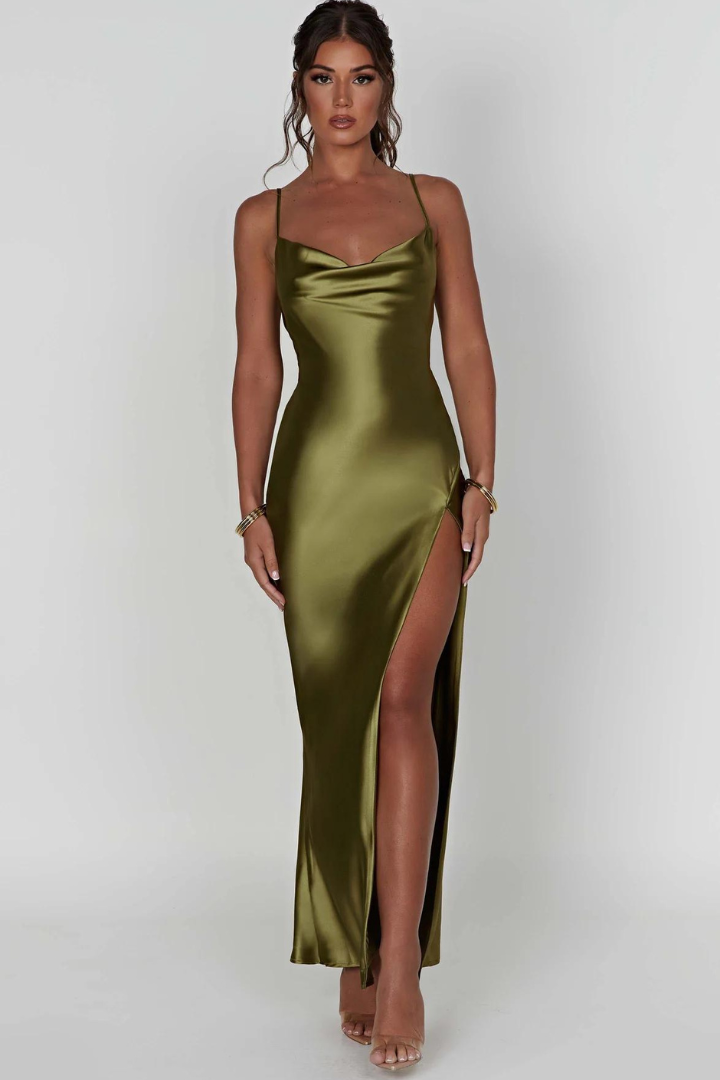 ANDREA SATIN MAXI DRESS - GREEN