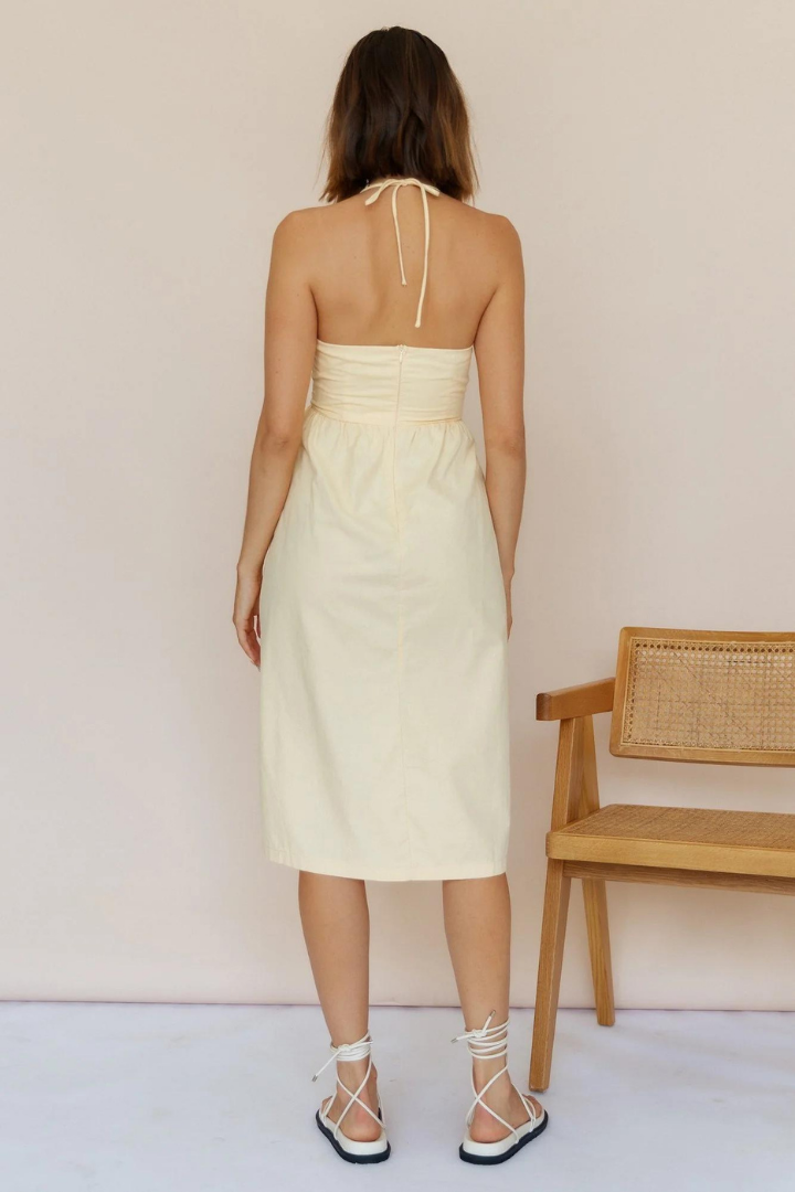 SOPHIE WARP MIDI DRESS - BEIGE