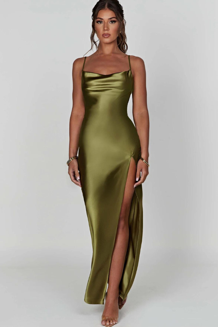 ANDREA SATIN MAXI DRESS - GREEN