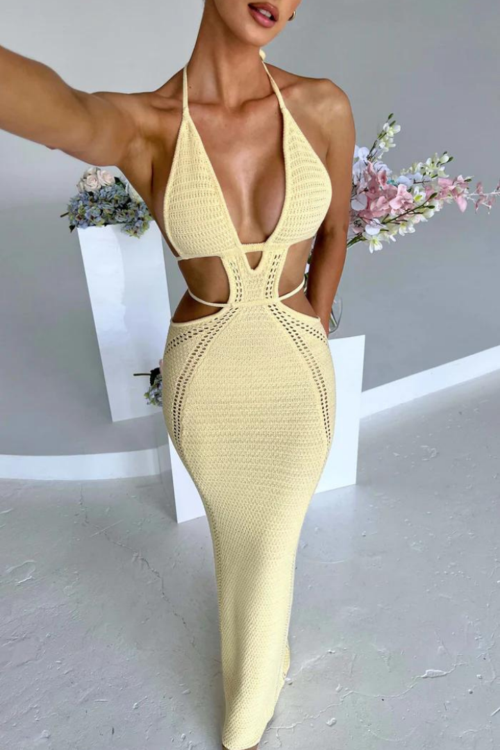 LUCIANA HALTER MINI DRESS - YELLOW