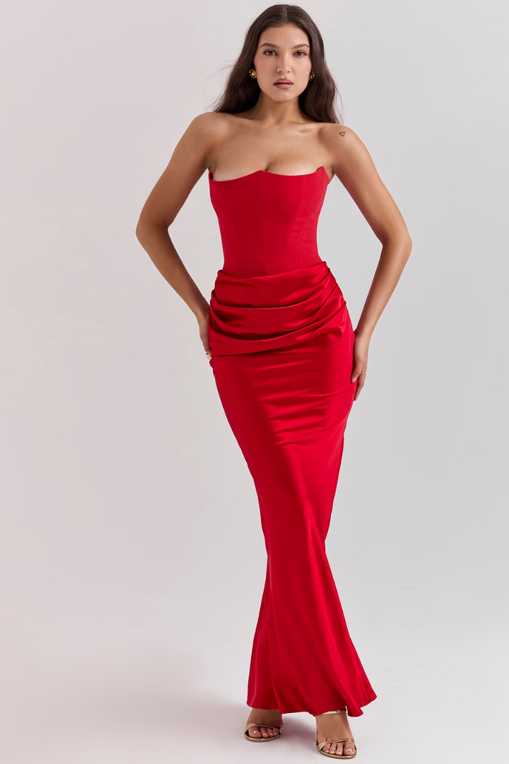 GISELLE STRAPLESS MAXI DRESS - RED