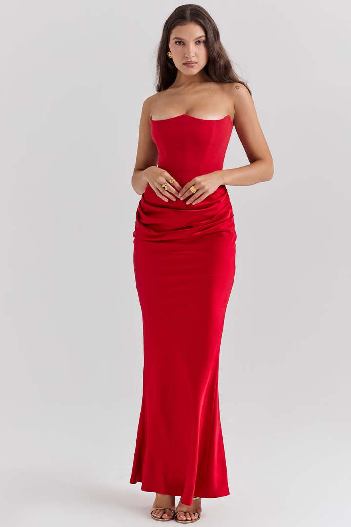 GISELLE STRAPLESS MAXI DRESS - RED