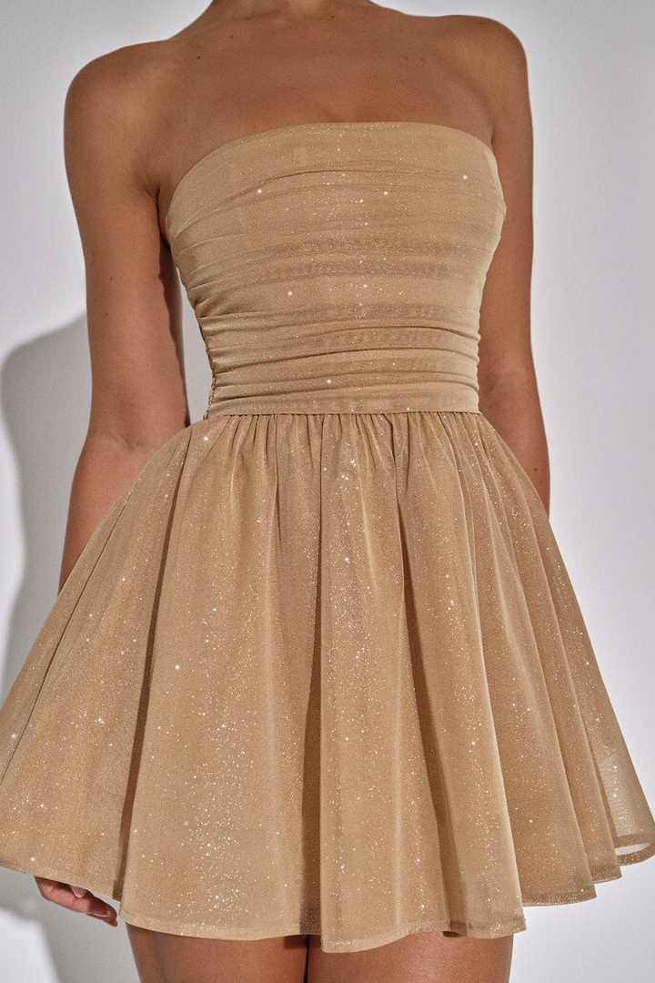 LEONA STRAPLESS MINI DRESS - KHAKI