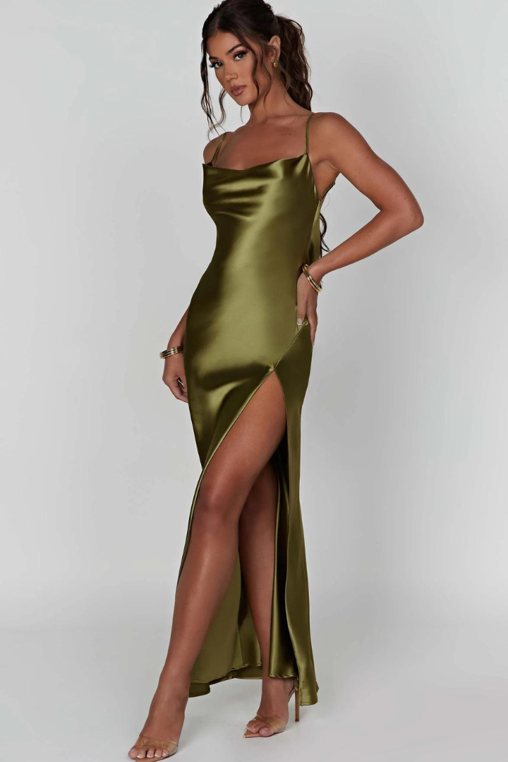 ANDREA SATIN MAXI DRESS - GREEN