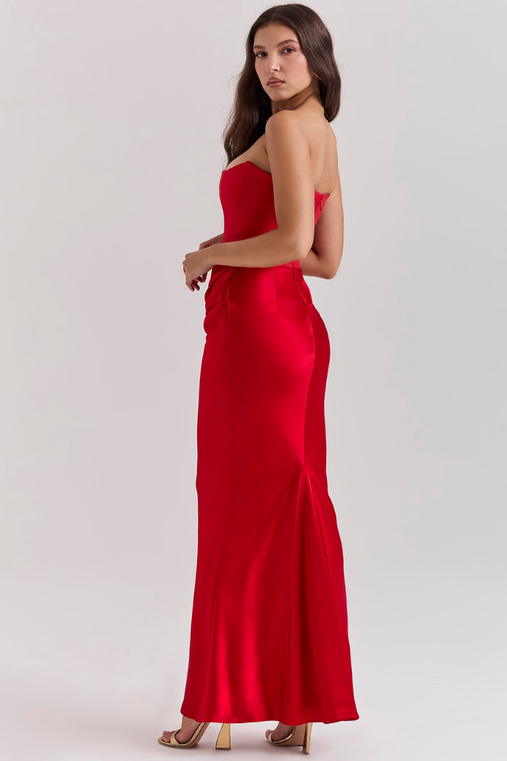 GISELLE STRAPLESS MAXI DRESS - RED