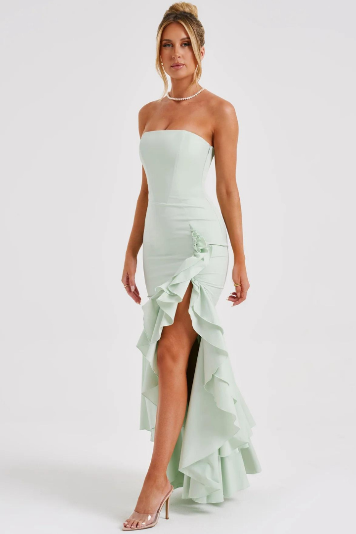 SILVIA STRAPLESS MAXI DRESS - CYAN