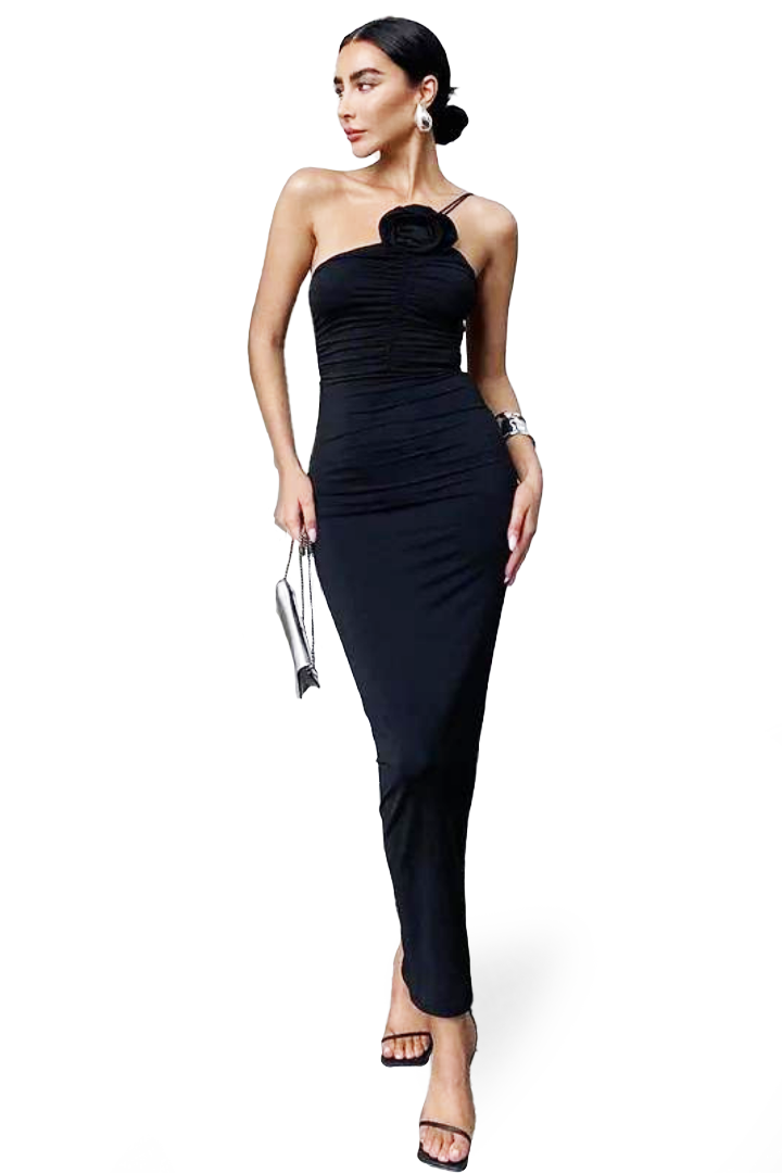 ELFRIDA HALTER MAXI DRESS - BLACK