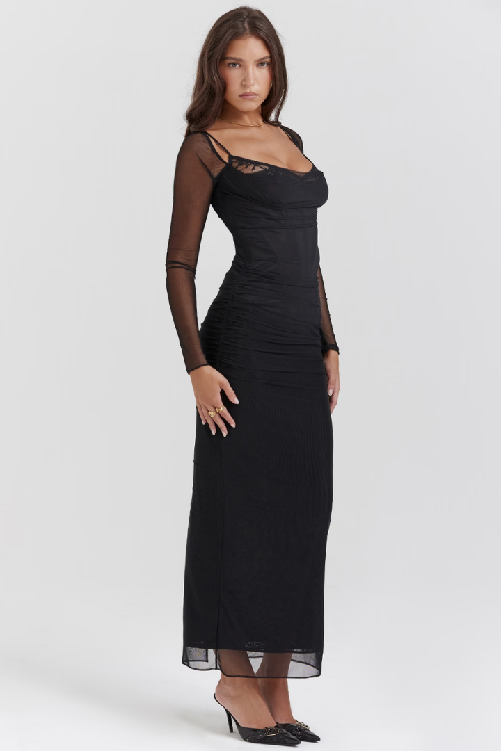 LORNA LONG SLEEVE MAXI DRESS - BLACK