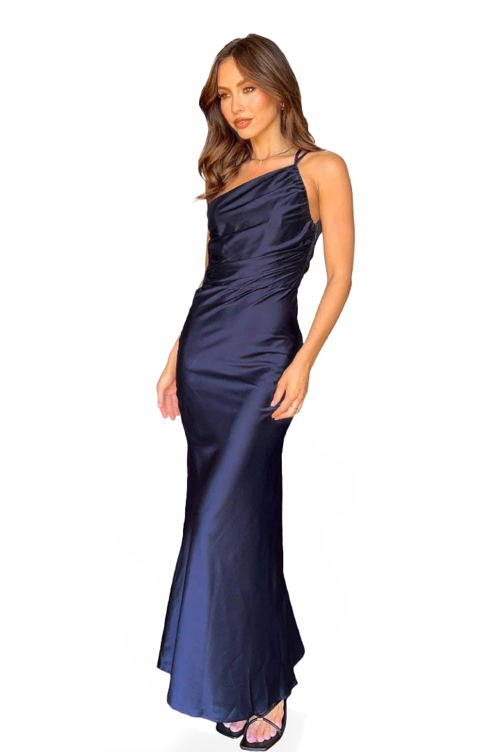 ELISABETH SATIN MAXI DRESS - NAVY