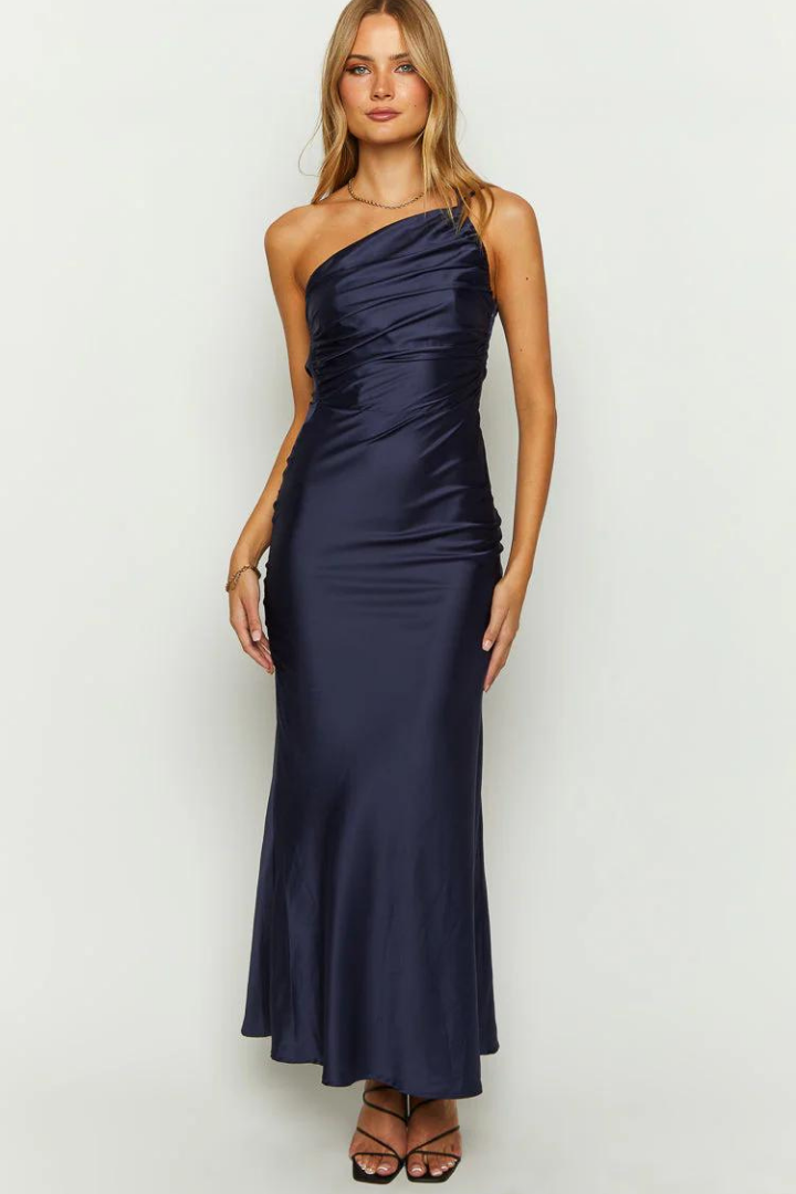 ELISABETH SATIN MAXI DRESS - NAVY
