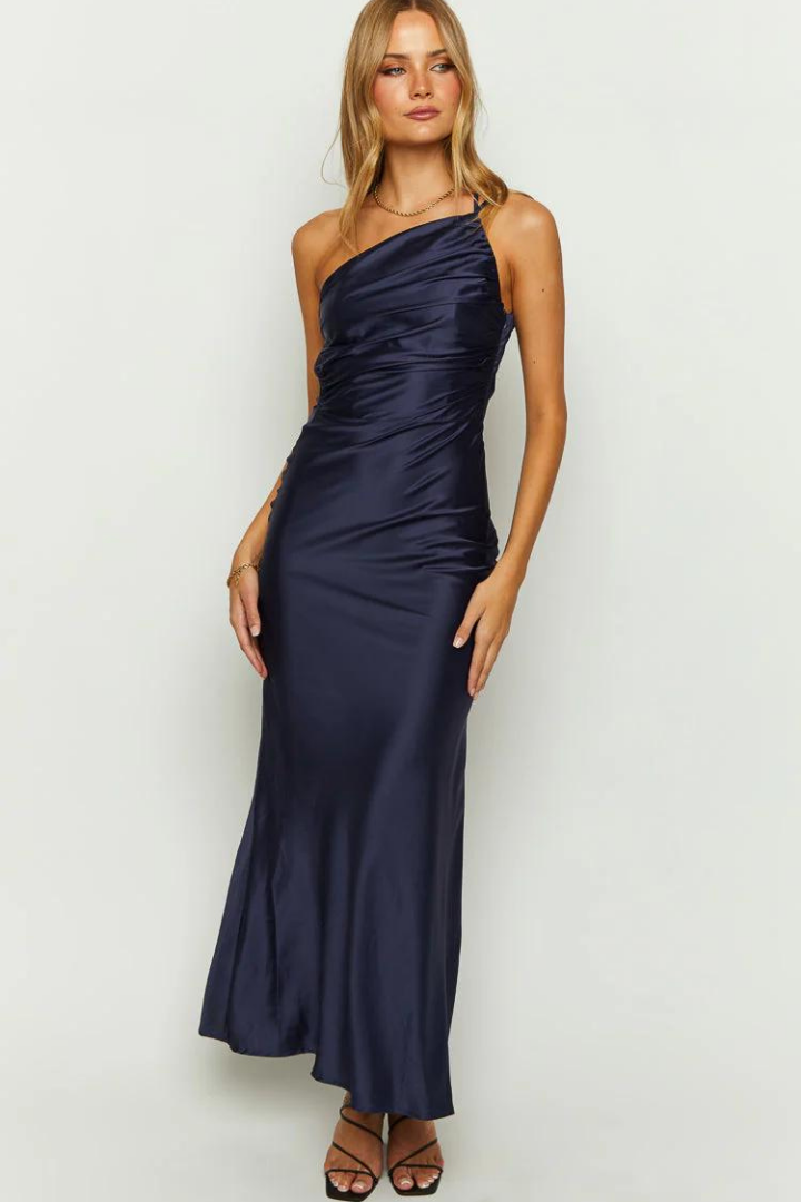 ELISABETH SATIN MAXI DRESS - NAVY