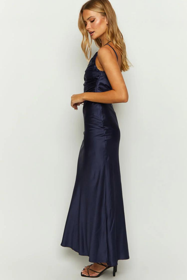 ELISABETH SATIN MAXI DRESS - NAVY