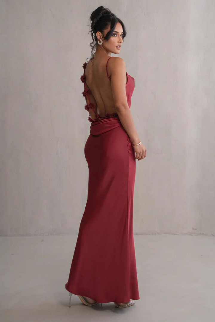 RUBY MAXI LONG DRESS - WINE RED