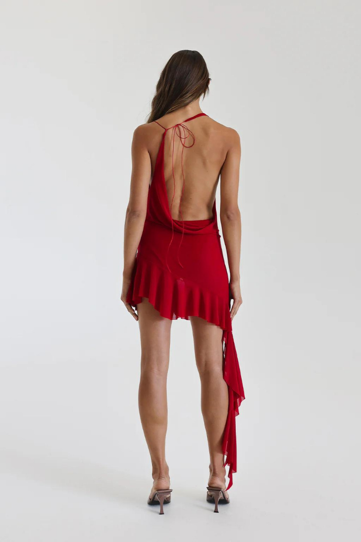 REINA HALTER MINI DRESS - VANILLA -RED