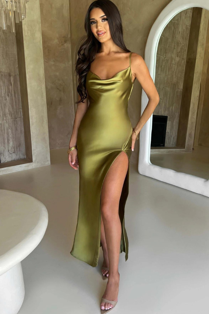 ANDREA SATIN MAXI DRESS - GREEN