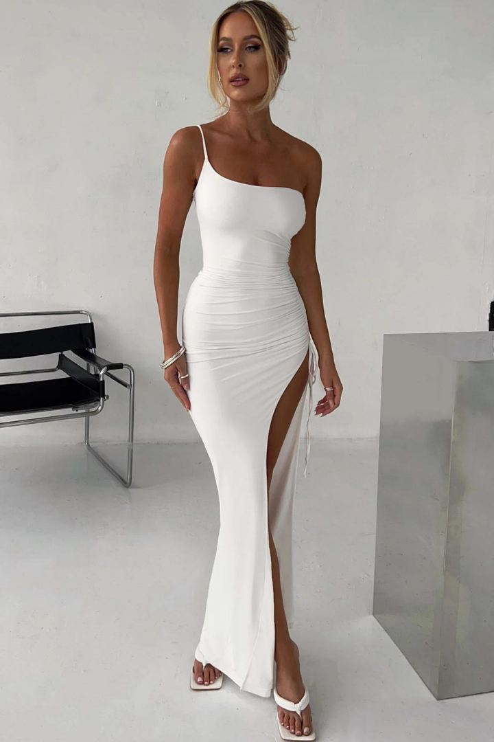 PAULA ONE SHOULDER MAXI DRESS - WHITE