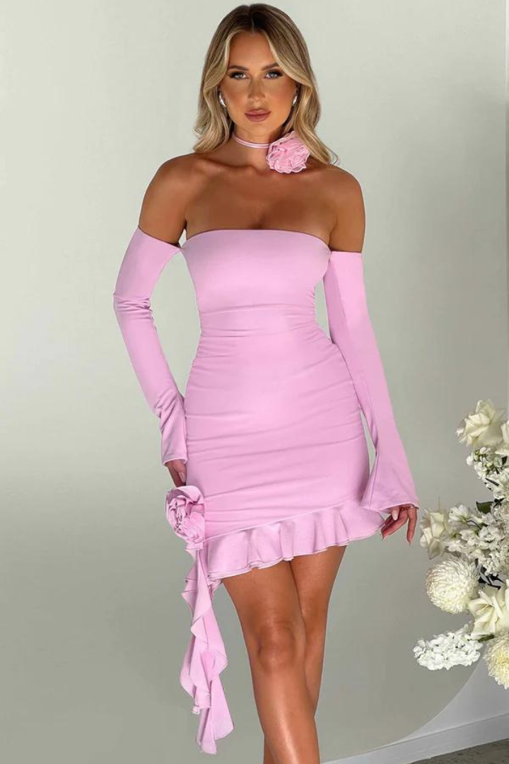 ADRIE HALTER MINI DRESS - PINK