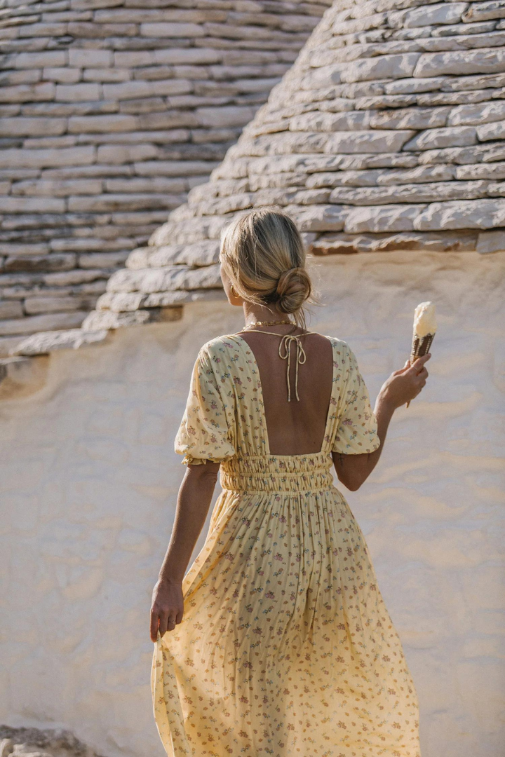 FERNANDE LACE MIDI DRESS - LEMON