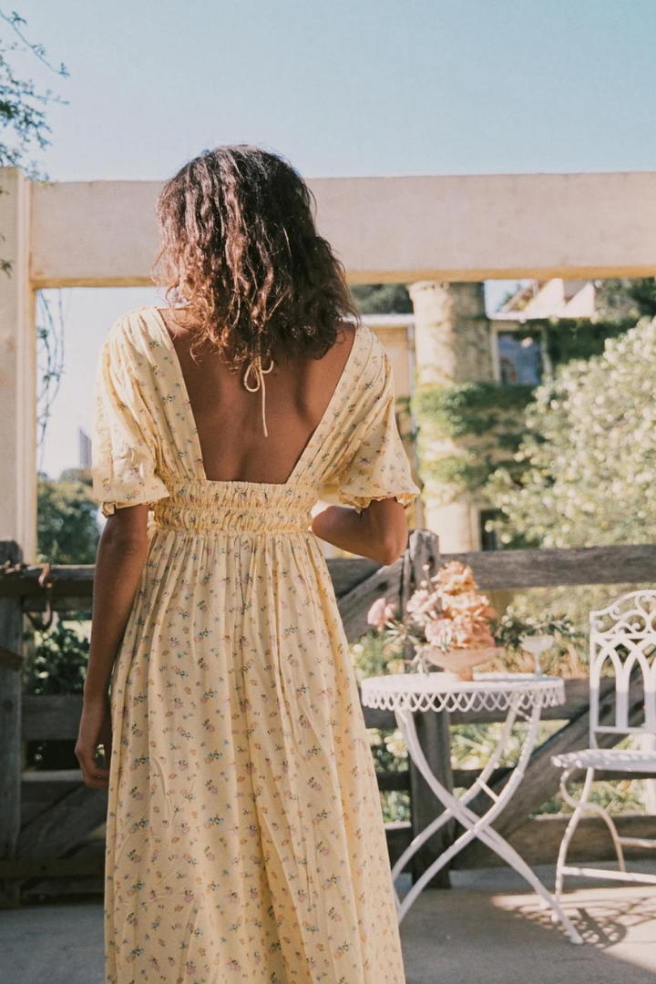 FERNANDE LACE MIDI DRESS - LEMON