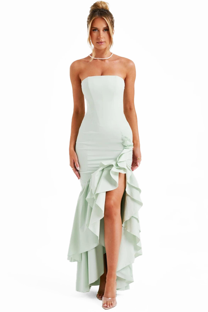 SILVIA STRAPLESS MAXI DRESS - CYAN