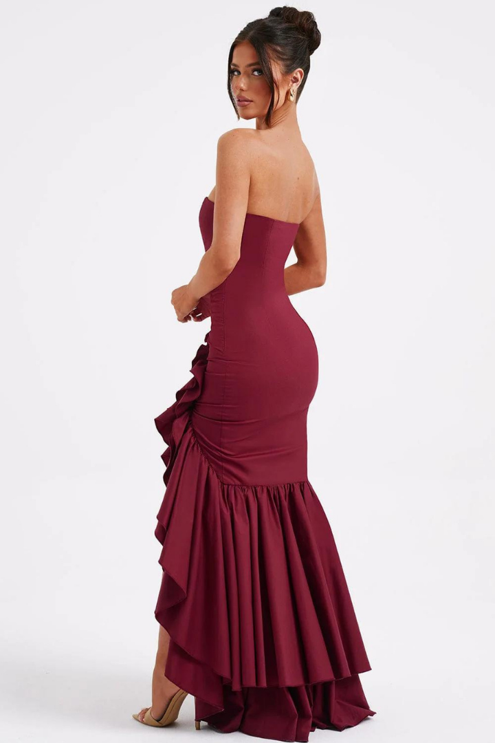 SILVIA STRAPLESS MAXI DRESS - BURGUNDY