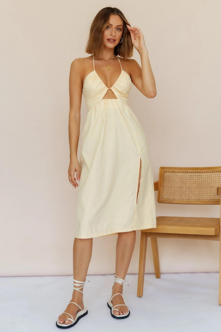 SOPHIE WARP MIDI DRESS - BEIGE