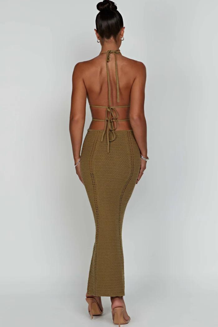 LUCIANA HALTER MAXI DRESS - KHAKI