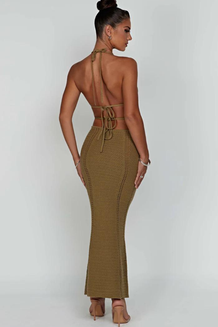 LUCIANA HALTER MAXI DRESS - KHAKI