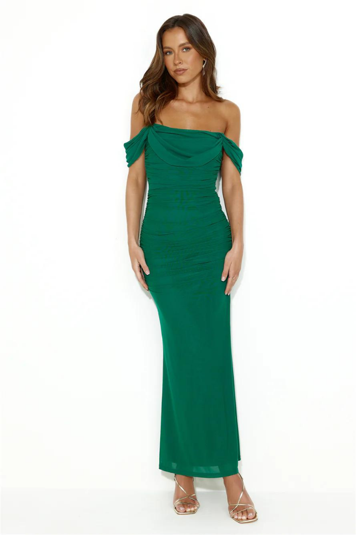 WILMA OFF-SHOULDER MAXI DRESS-GREEN - Green - M